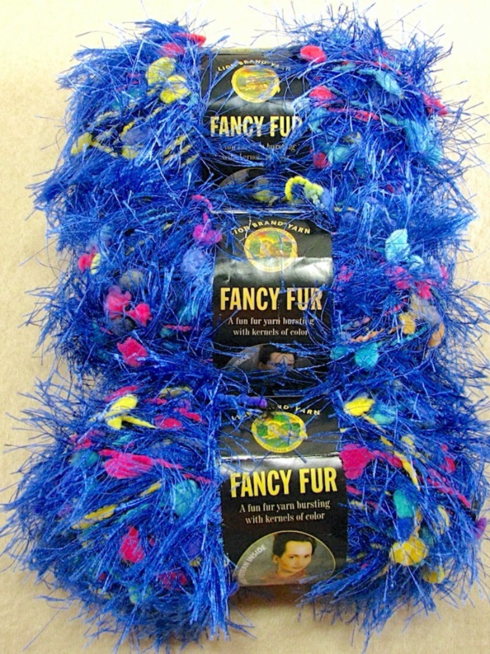 Lion Brand Fancy Fur Yarn Brilliant Blue Pompom Eyelash 50g 39yds Lot of 3